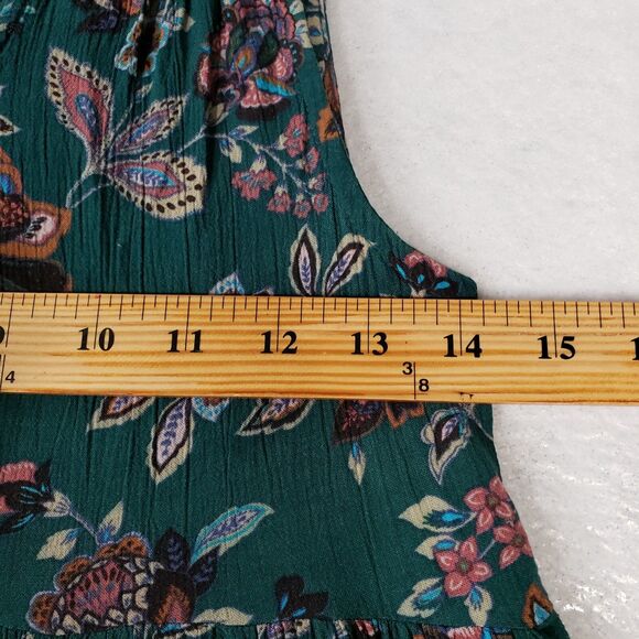 American Eagle Midi Dress Women XS Green Floral  Smocked Sleeveless Summer Flare - Picture 8 of 12